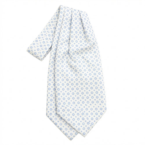 WHITE & BLUE SILK SATIN ASCOT TIE - Medallion