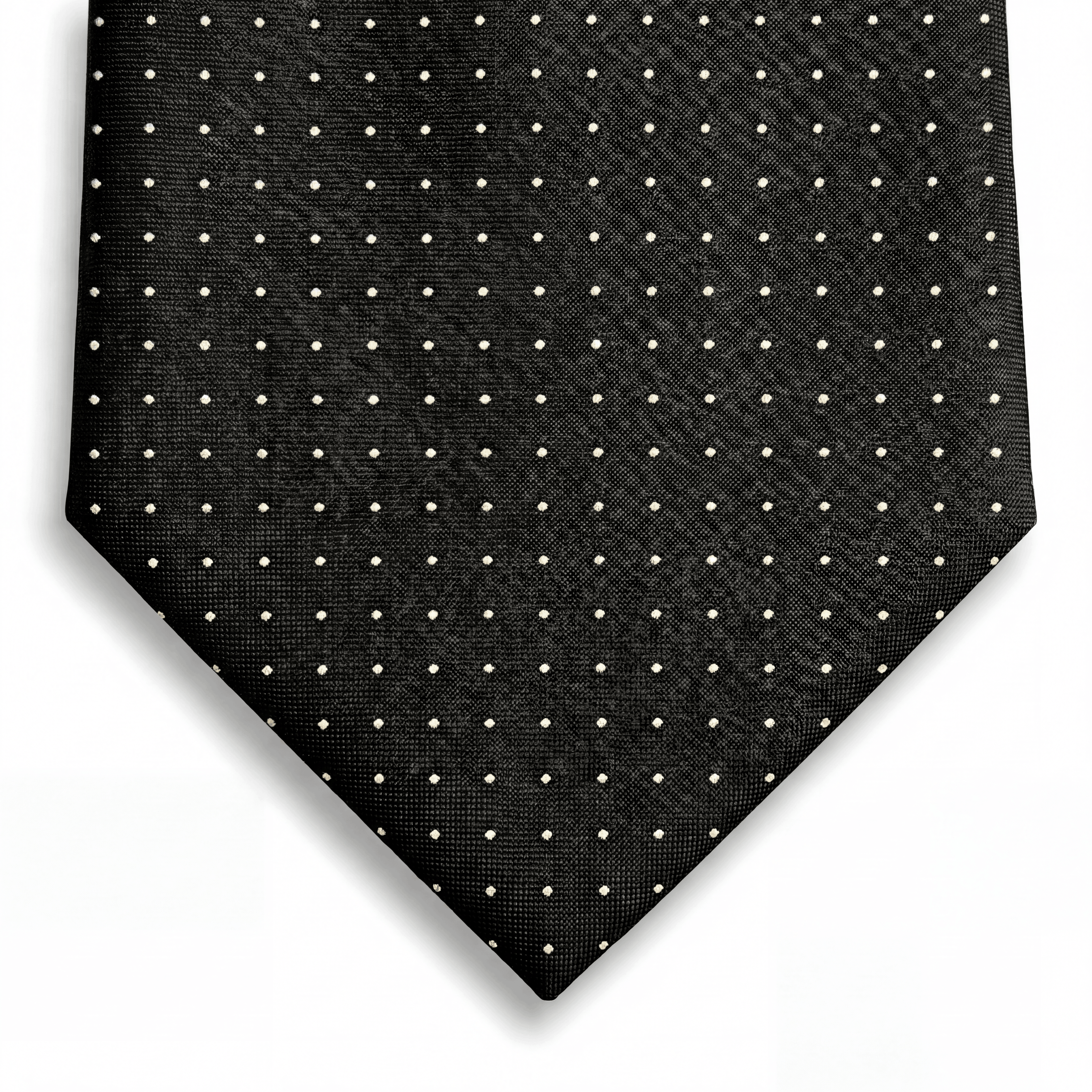 Black 3 Fold Sartorial Silk Tie - White Pin Dot - Lorenzi Como luxury silk tie