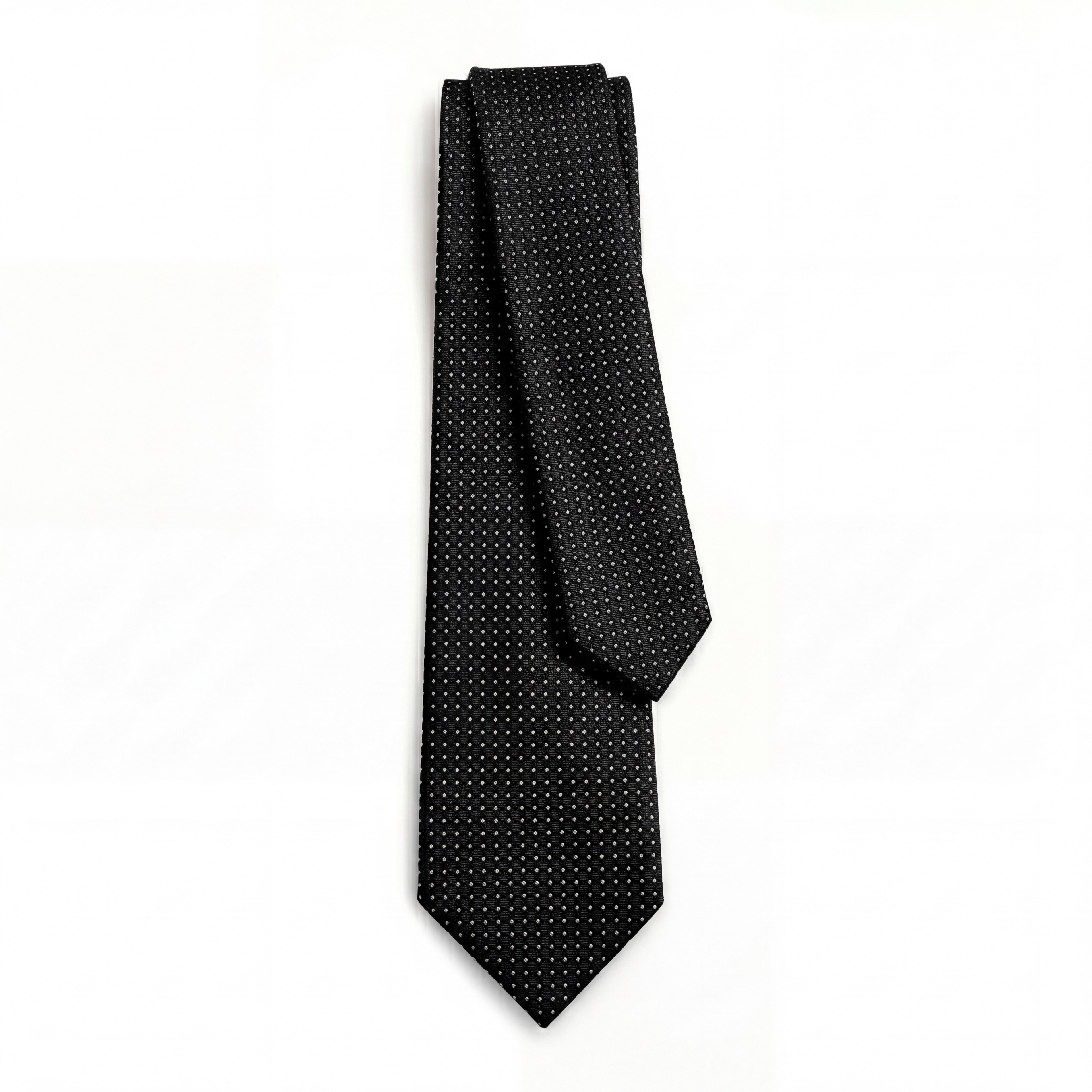 Black 3 Fold Sartorial Silk Tie - White Pin Dot - Lorenzi Como luxury silk tie