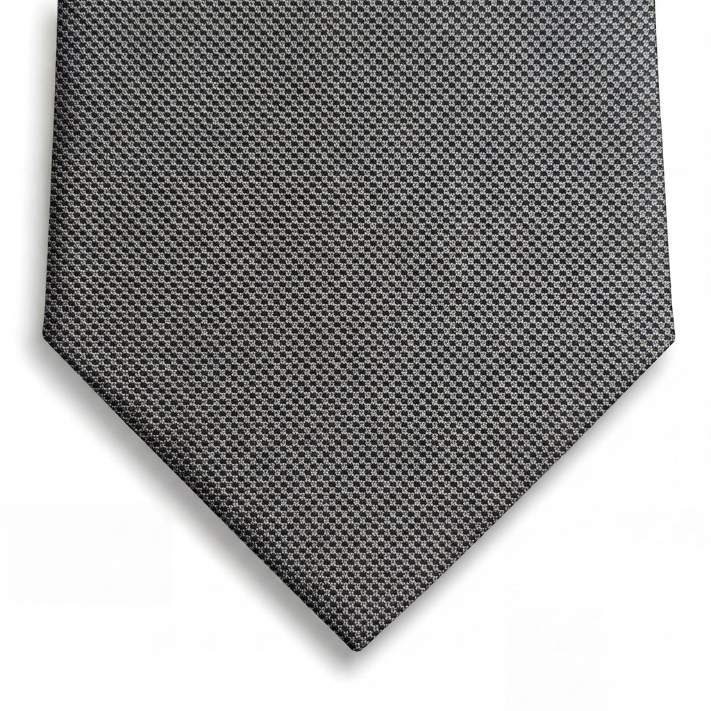 Silver 3 Fold Jacquard Silk Tie - Micro Basket Weave - Lorenzi Como luxury silk tie