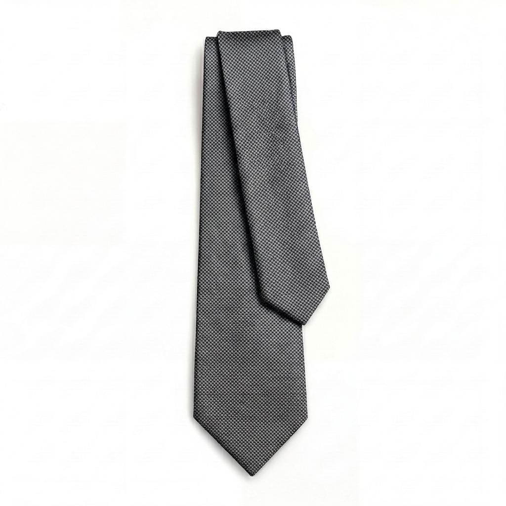 Silver 3 Fold Jacquard Silk Tie - Micro Basket Weave - Lorenzi Como luxury silk tie