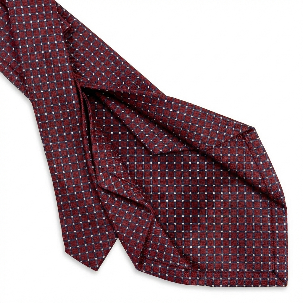Burgundy 5-Fold Jacquard Silk Tie - White Pin Dot - Lorenzi Como luxury silk tie