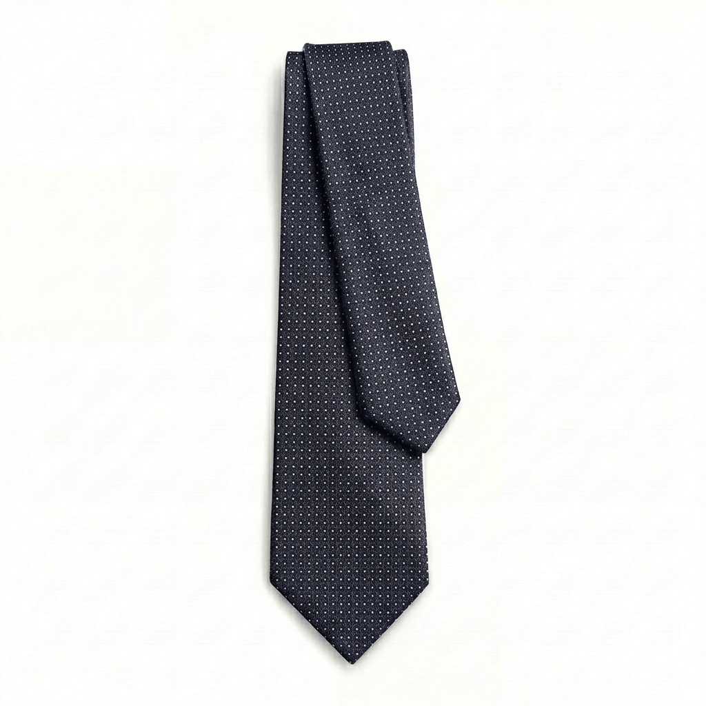 Dark Blue 5-Fold Jacquard Silk Tie - White Pin Dot - Lorenzi Como luxury silk tie