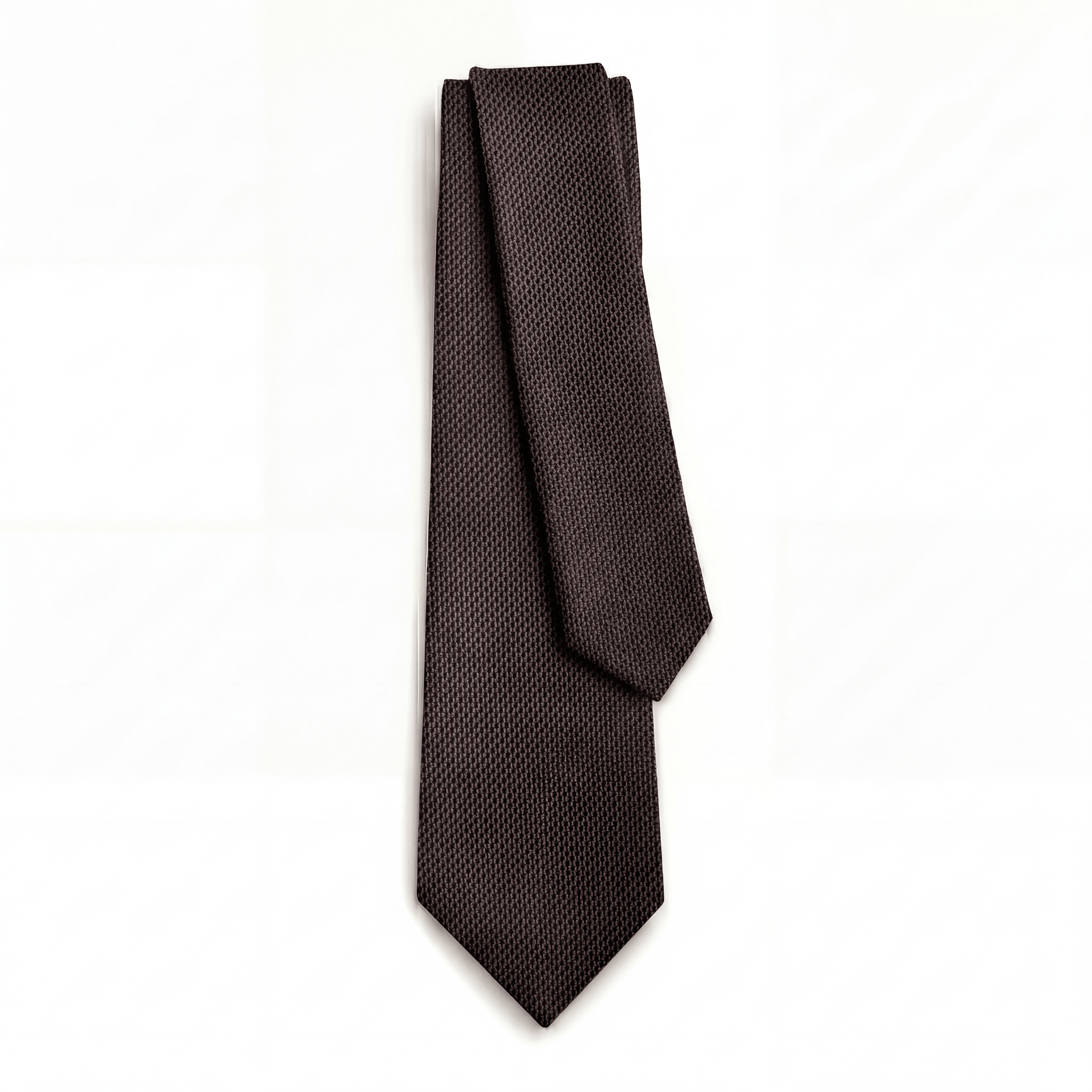 Brown 3 Fold Jacquard Silk Tie - Micro Checker Weave - Lorenzi Como luxury silk tie