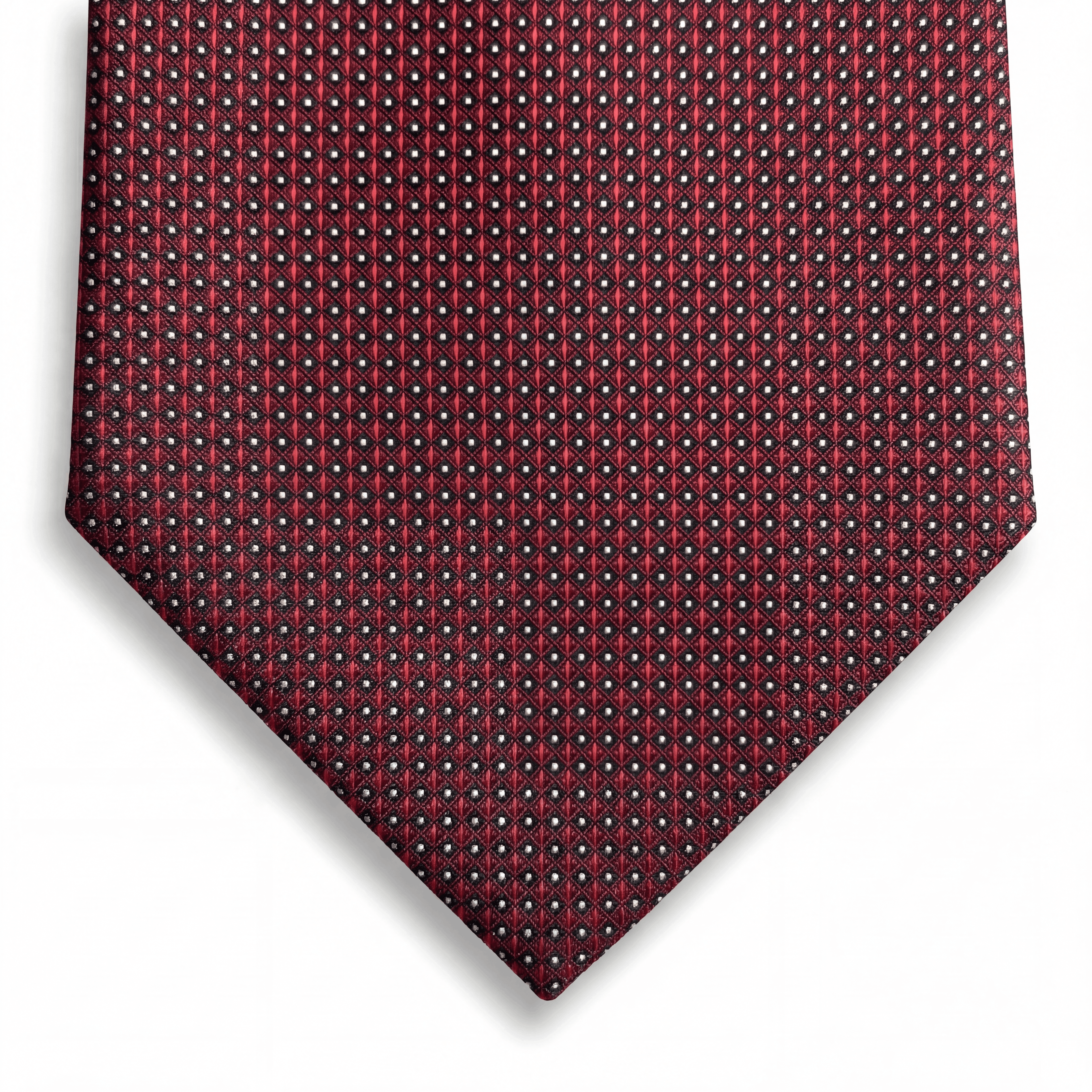 Burgundy 3 Fold Jacquard Silk Tie - White Pin Dot - Lorenzi Como luxury silk tie
