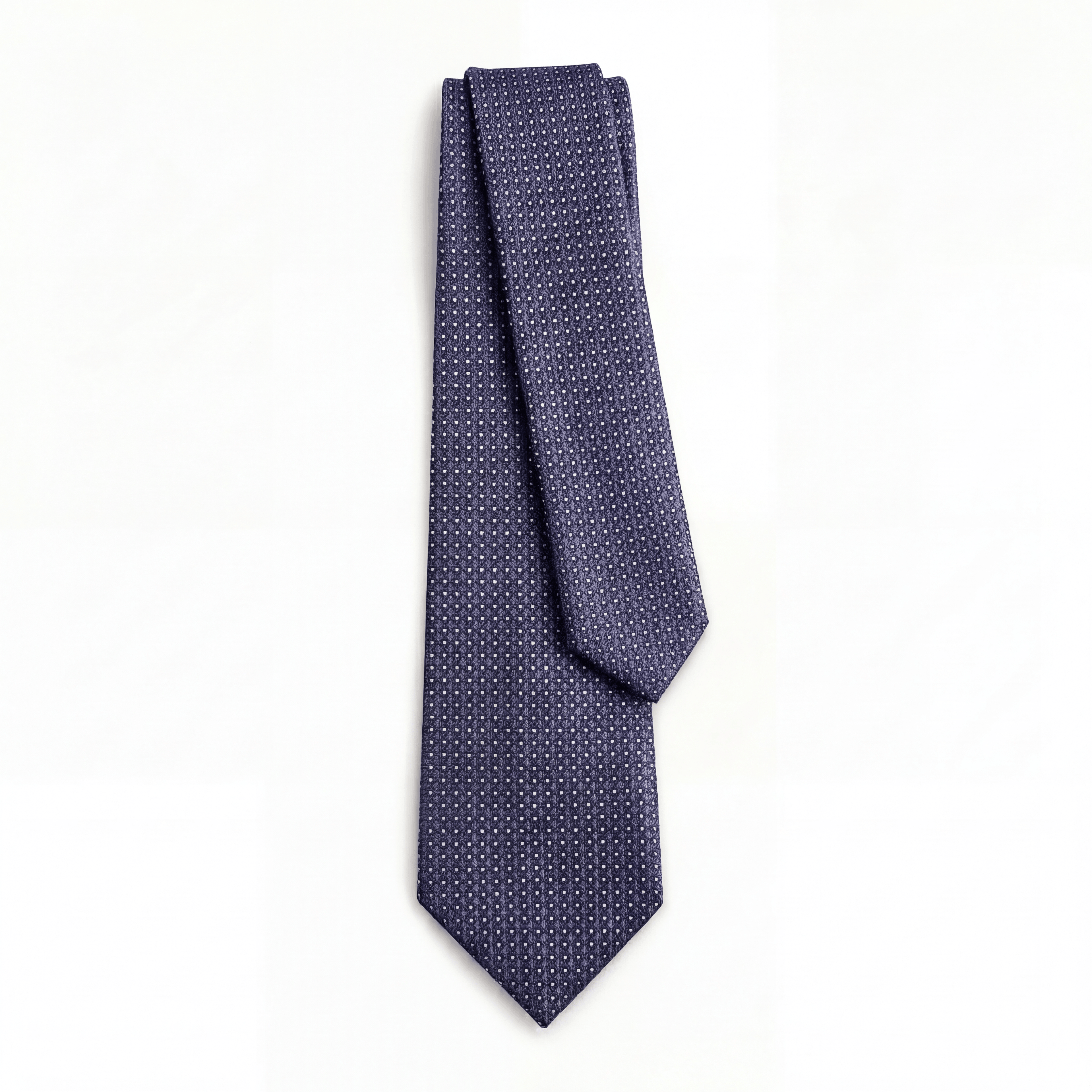 Dark Blue 3 Fold Jacquard Silk Tie - White Pin Dot - Lorenzi Como luxury silk tie