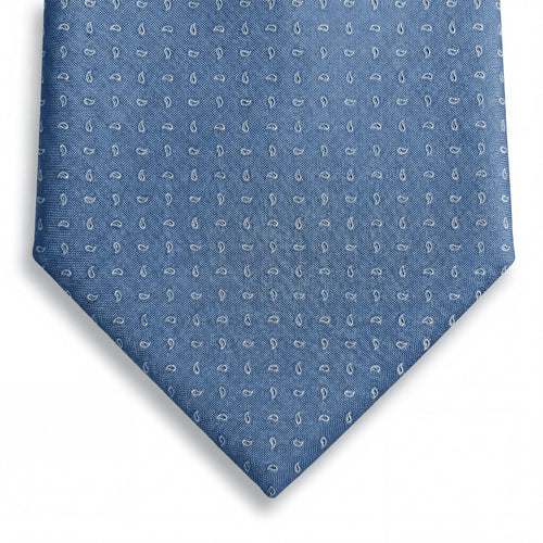 cravatta azzurro sartoriale in seta jacquard con microdisegno, fatta a mano a Como da Lorenzi Como