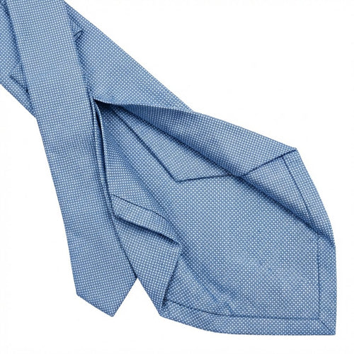 cravatta azzurro 5 pieghe in seta jacquard, tinta unita, fatta a mano a Como da Lorenzi Como