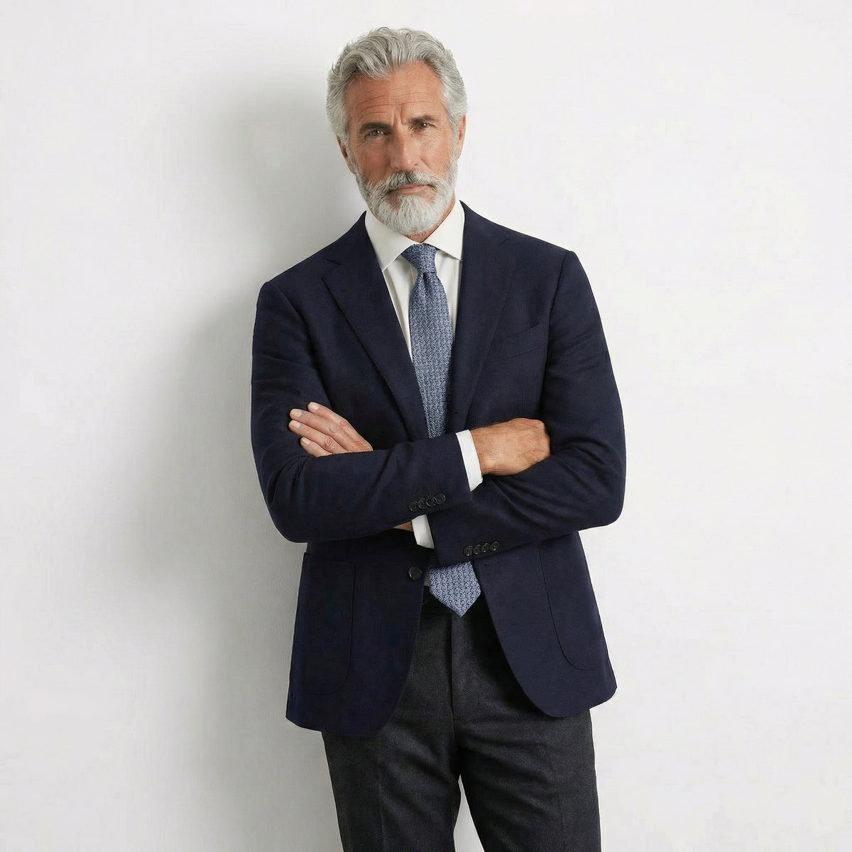 Marine Handmade 3-Fold Grenadine Silk Tie, product view 5