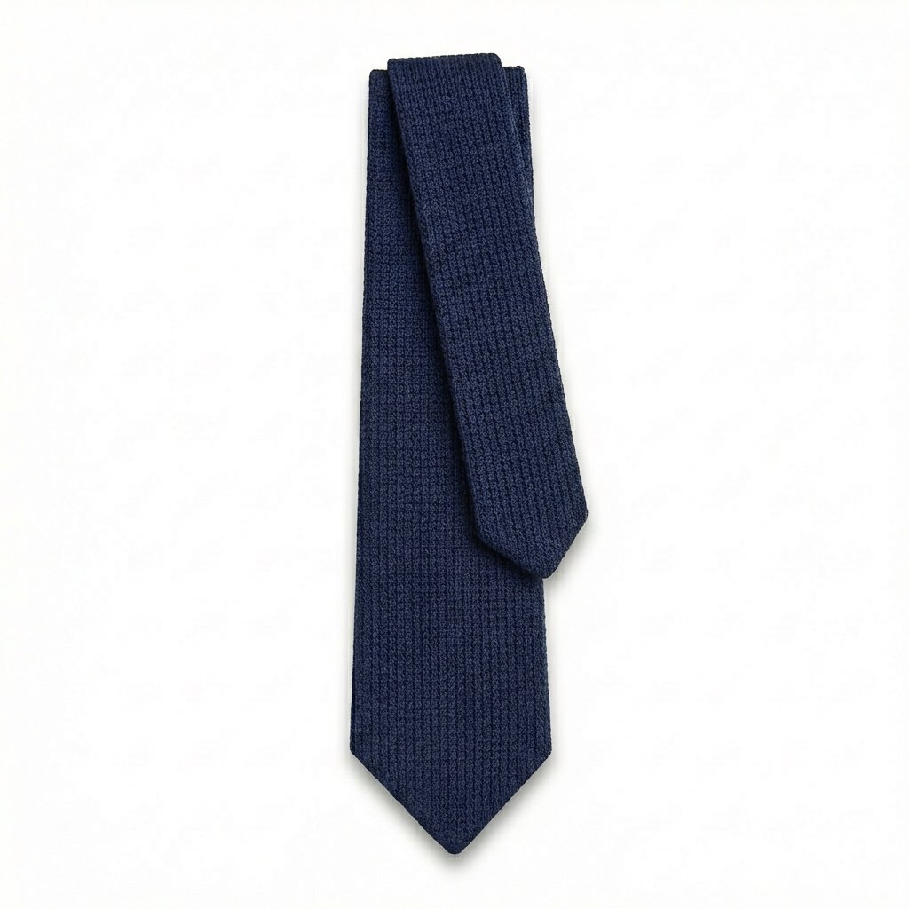 NAVY HANDMADE 3-FOLD GRENADINE SILK TIE - Lorenzi Como luxury silk tie