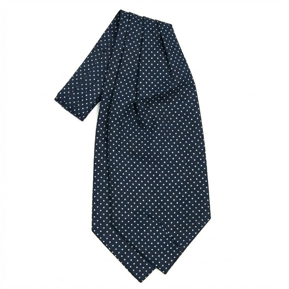 ascot blu navy in raso di seta con pois, fatto a mano a Como da Lorenzi Como