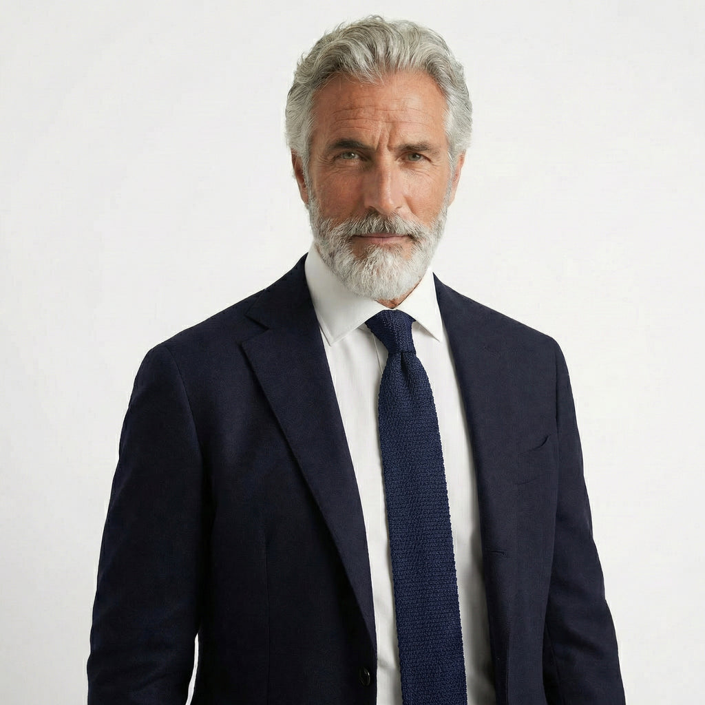Navy Handmade 3-Fold Grenadine Silk Tie, product view 4