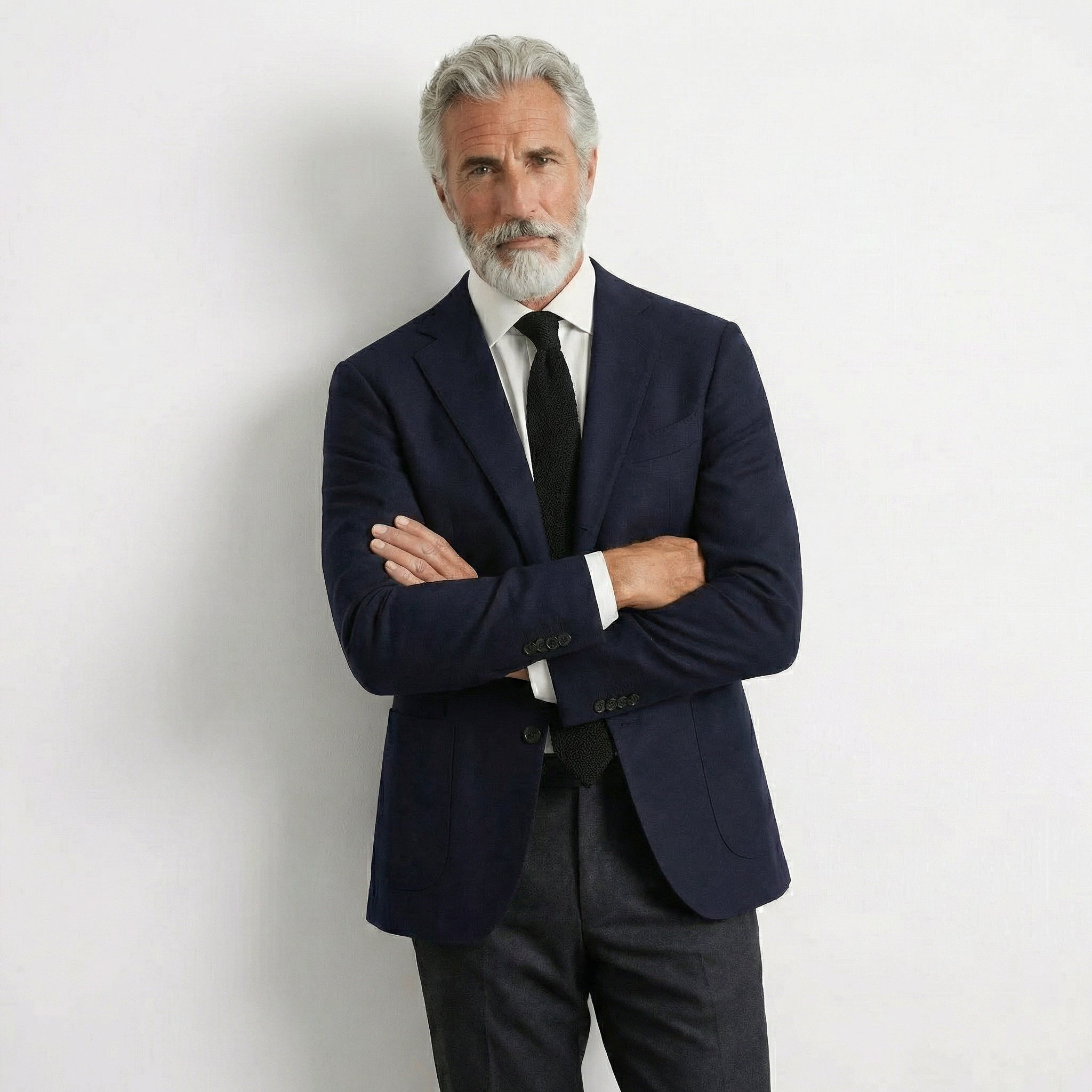 BLACK HANDMADE 3-FOLD GRENADINE SILK TIE