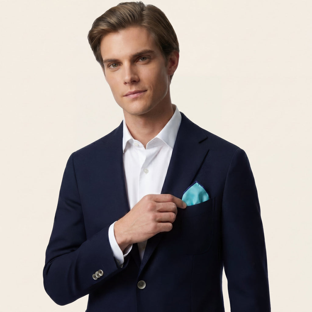 POCHETTE BLUE IN RASO DI SETA - Lorenzi Como luxury silk tie