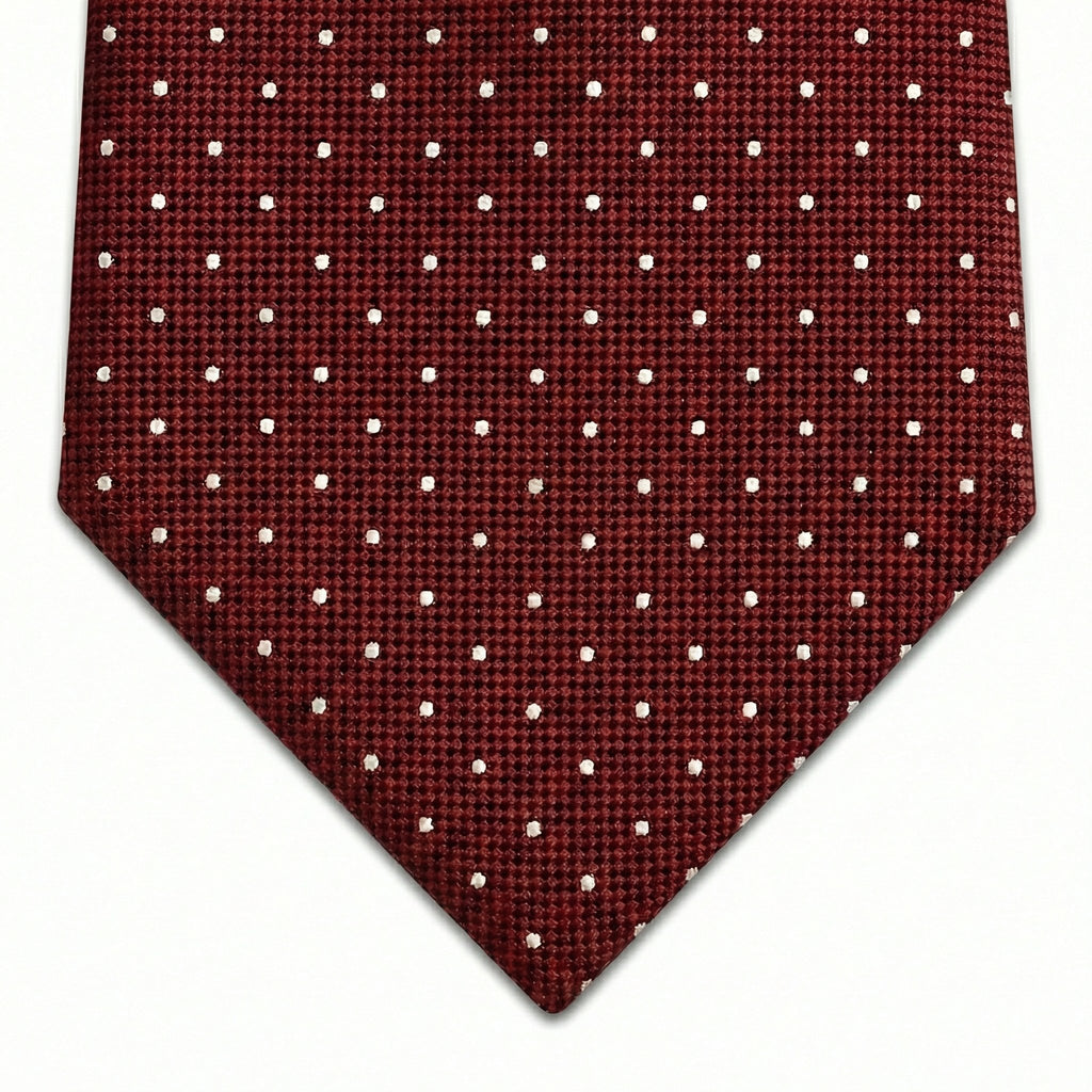 Burgundy 5-Fold Sartorial Jacquard Silk Tie, full tie displayed on white background