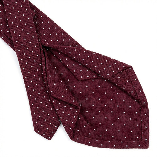 cravatta bordeaux 5 pieghe in seta jacquard con pois, fatta a mano a Como da Lorenzi Como
