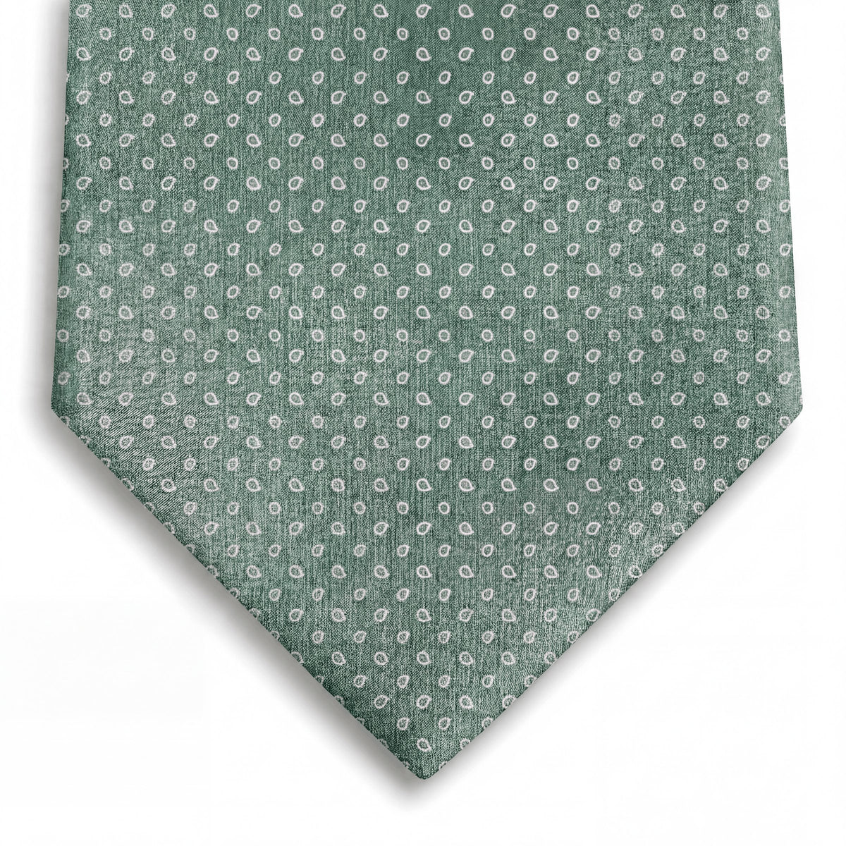 cravatta verde scuro sartoriale in seta jacquard con paisley, fatta a mano a Como da Lorenzi Como
