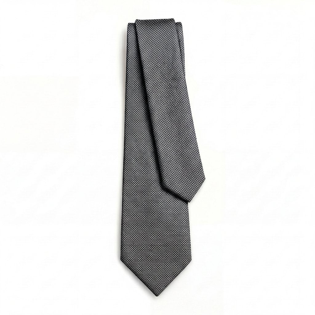 Silver 3 Fold Jacquard Silk Tie - Micro Basket Weave - Lorenzi Como luxury silk tie