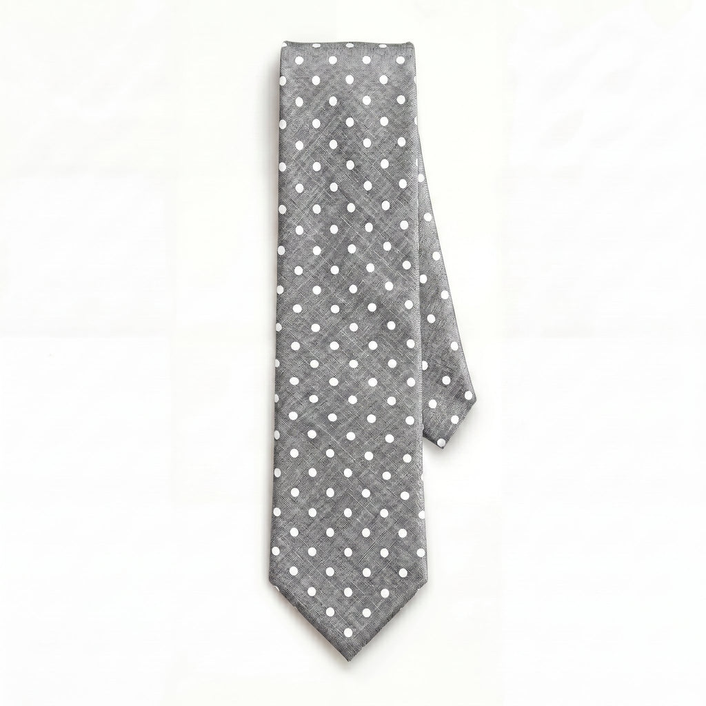 CRAVATTA ARGENTO 3 PIEGHE IN SETA JACQUARD - Pois bianchi - Lorenzi Como luxury silk tie