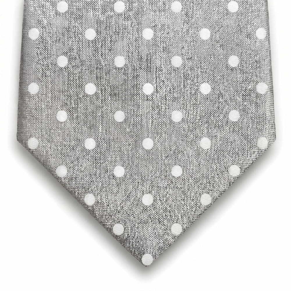 cravatta grigio 3 pieghe in seta jacquard con pois, fatta a mano a Como da Lorenzi Como
