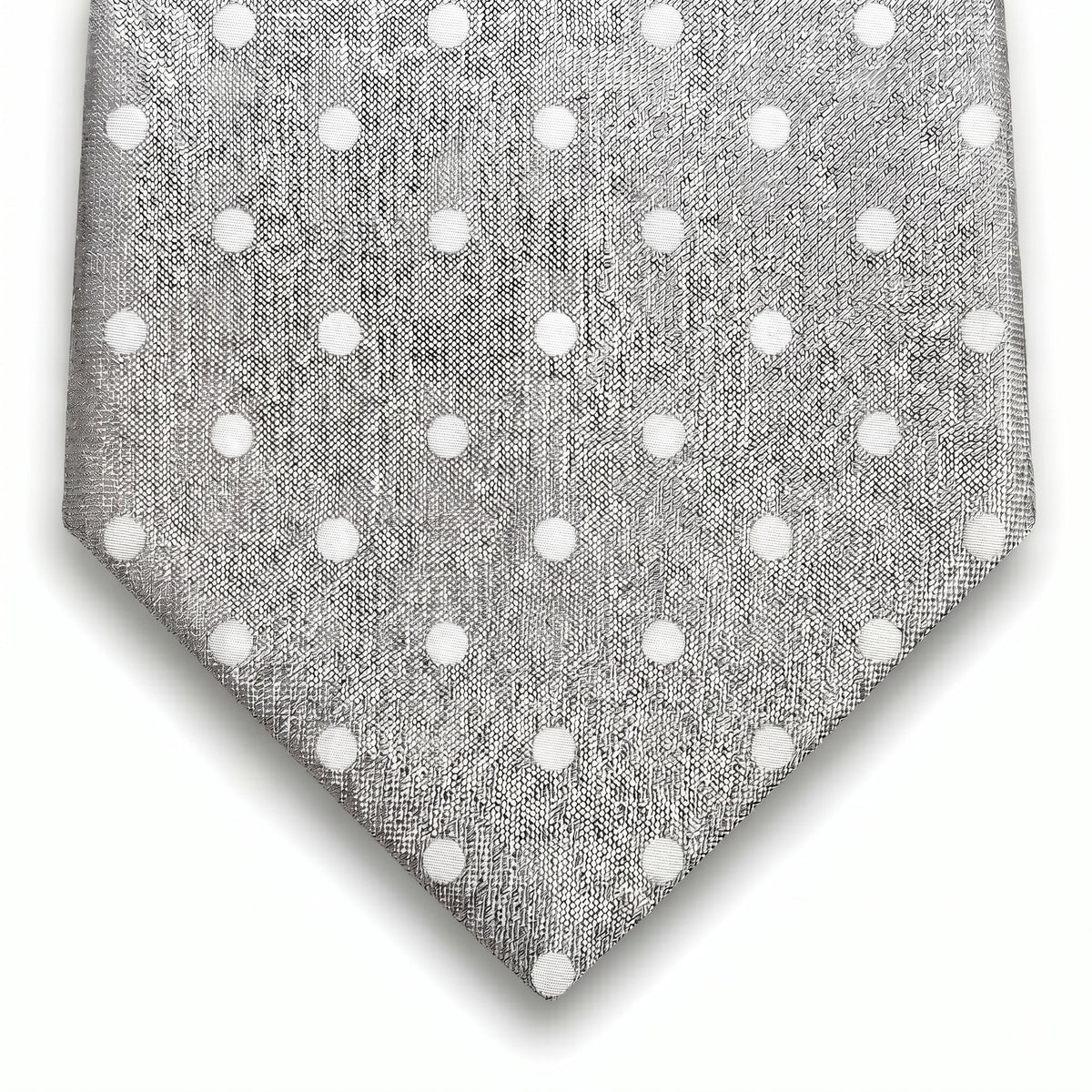 cravatta grigio 3 pieghe in seta jacquard con pois, fatta a mano a Como da Lorenzi Como