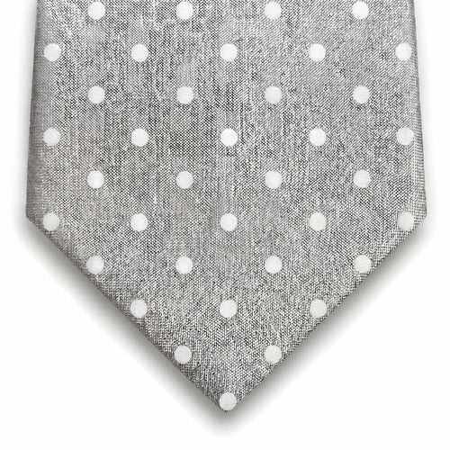 cravatta grigio 3 pieghe in seta jacquard con pois, fatta a mano a Como da Lorenzi Como