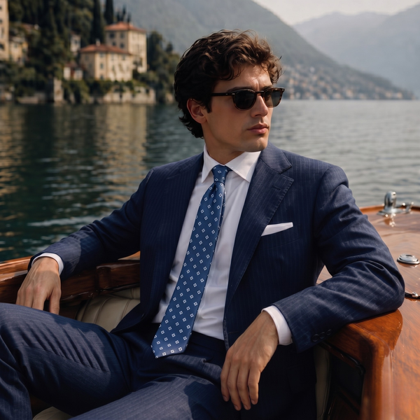 CRAVATTA BLU IN SETA JACQUARD - Geometrico piccolo