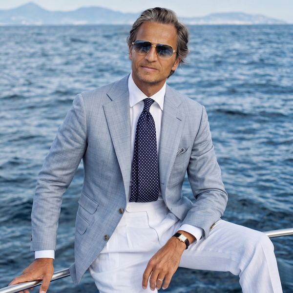 CRAVATTA BLU SCURO 3 PIEGHE SARTORIALE IN SETA - Pois bianchi